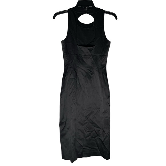 Karen Millen Black Dress Sz 4 Silk Satin Beaded Sleeveless Knee Length Cocktail - Picture 2 of 7